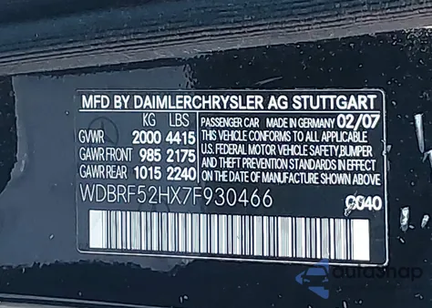 2007 Mercedes-Benz C-Class 2.5L Sport from USA, damaged, VIN WDBRF52HX7F930466
